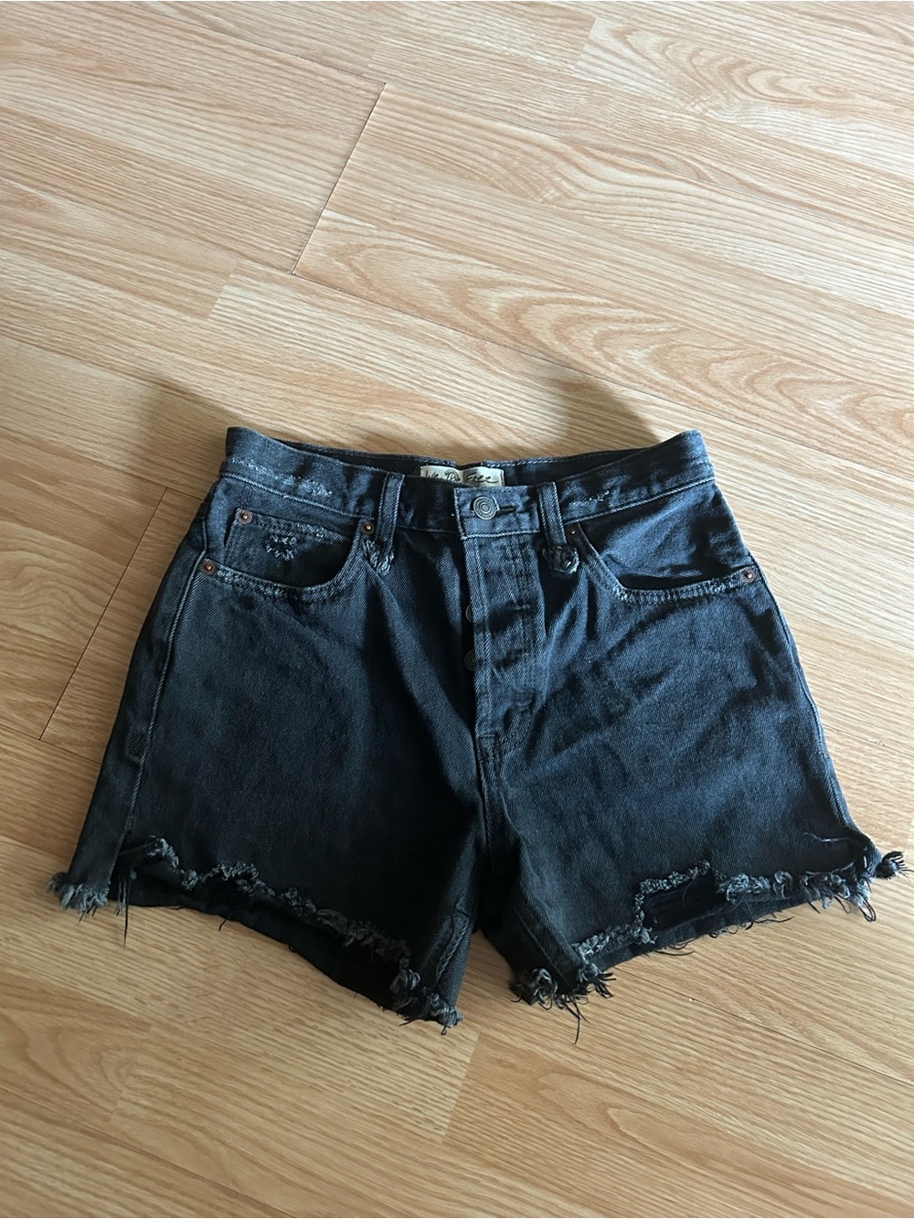 We The Free Denim Black Button Fly Jean Shorts Size 25